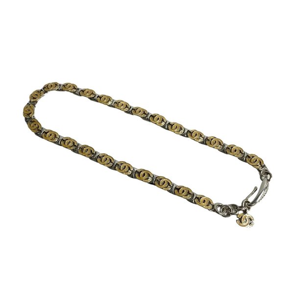 CHANEL Vintage 00T Engraved Coco Mark Necklace Choker Pendant Silver Beige g86-8 - Picture 1 of 5